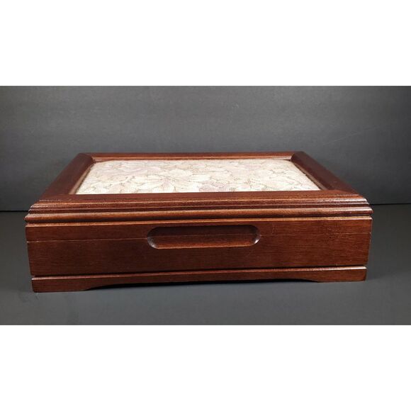 Vintage Mahogany Wood Jewelry Box Women’s Keepsake Box - Picture 5 of 9